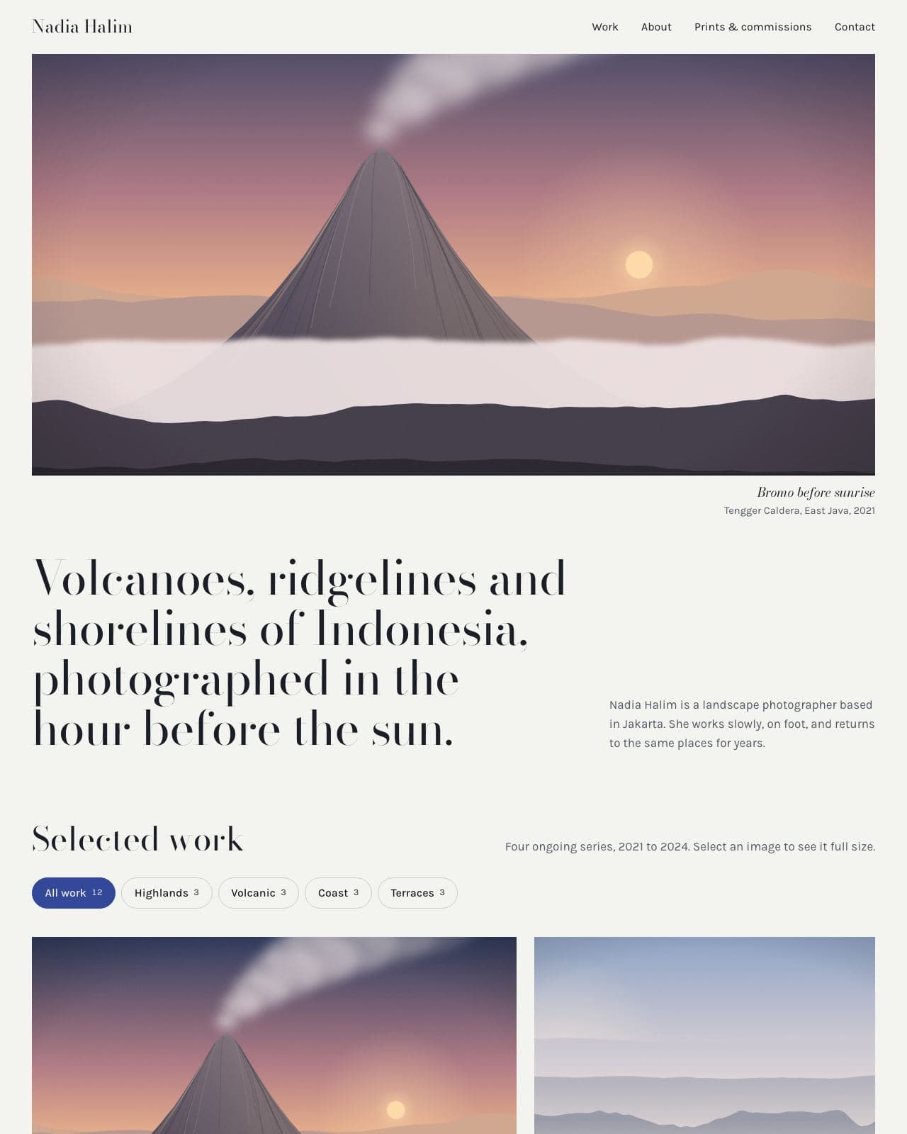 Nadia Halim photography portfolio with landscape artwork